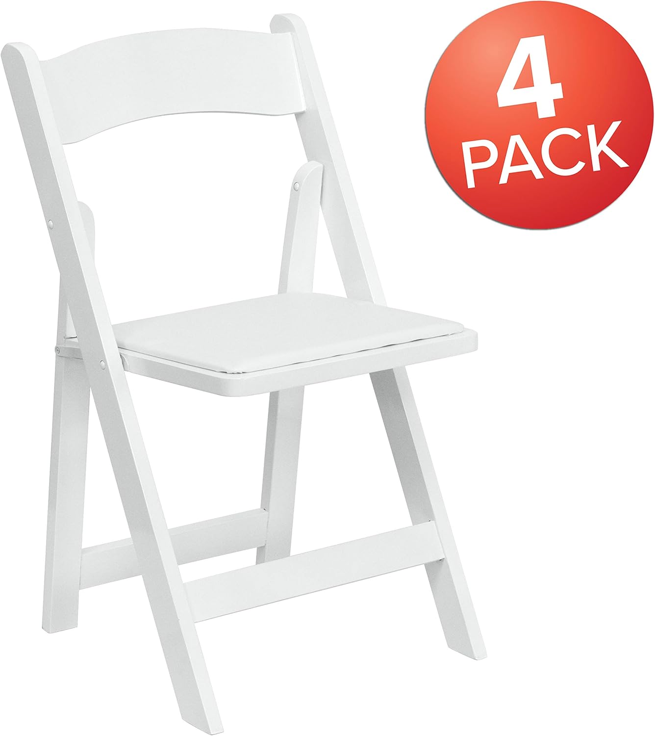 BizChair 4 Pack White Wood Folding Chair with Detachable Vinyl Padded Seat