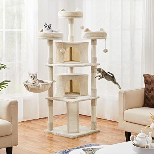 Yaheetech Cat Tree Tower, Multi-Layer Plush Condo Furniture with Sisal Scratch Post and 3 Interactive Balls, Play House for Pet Kittens, Black