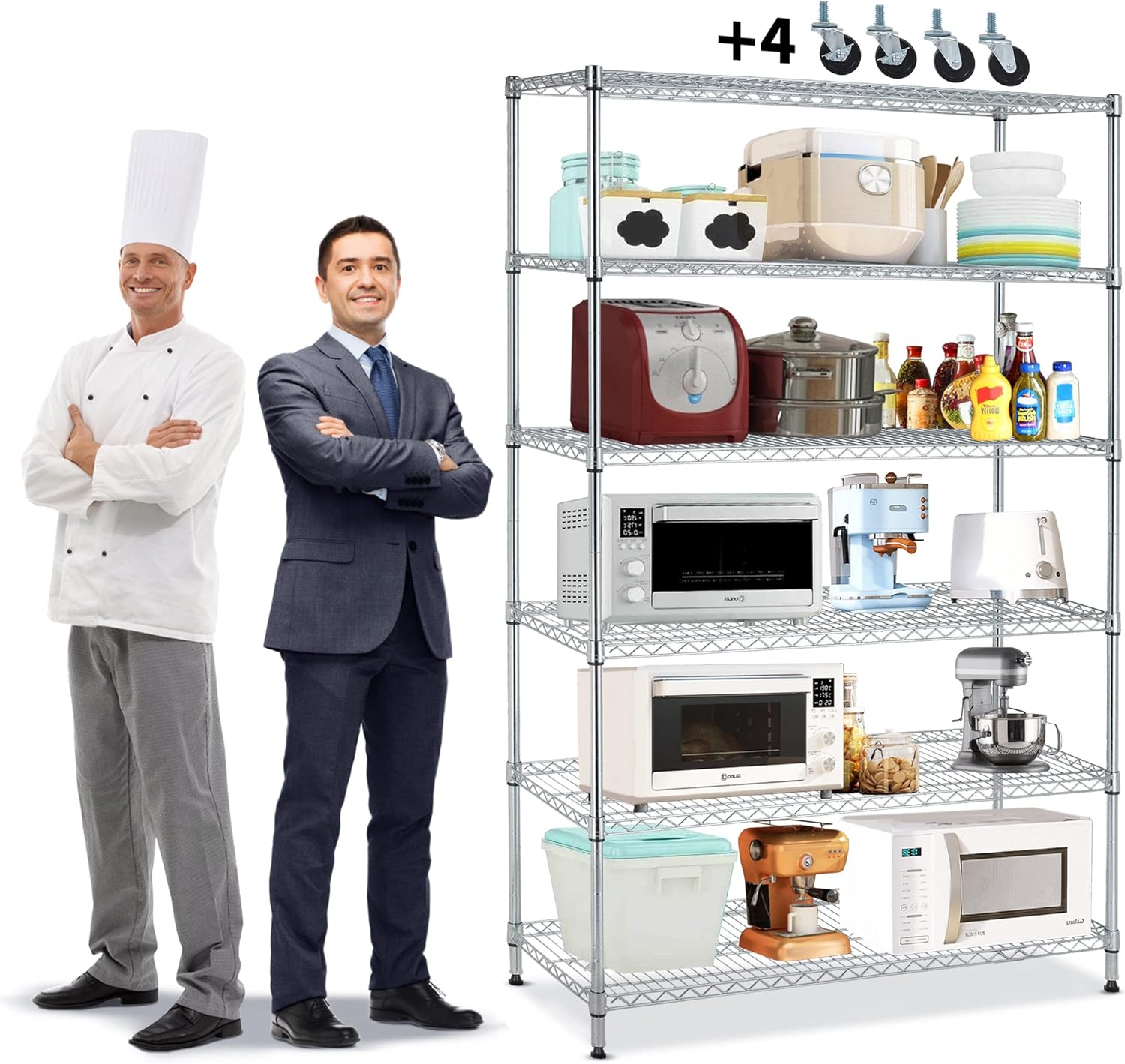 6000Lbs Capacity Metal Shelving Unit 6 Tier Adjustable Shelves for Storage Heavy Duty Commercial Grade Wire Shelf with Wheels & Feet 48