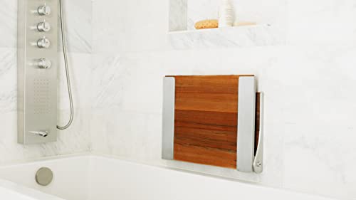 Seachrome Silhouette Natural Teak Wood Wall Mount Folding Shower Seat Bench with Matte Black Frame