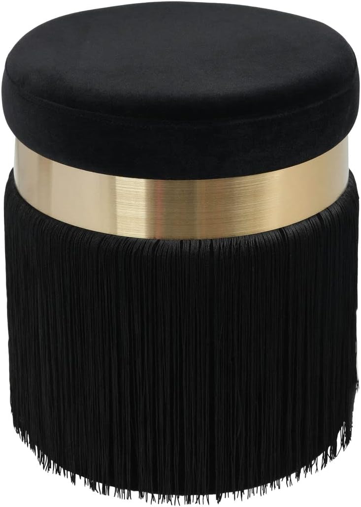 TOV Furniture Melody Black Tasseled Ottoman