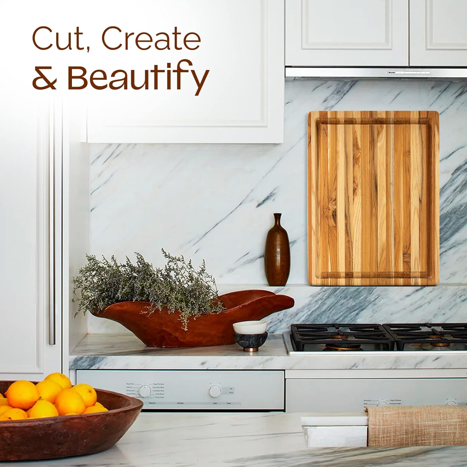 Yes4All Set of 2 Teak Wood Cutting Board with Deep Juice Groove and Built-in Handles - 17 inches + 20 inches