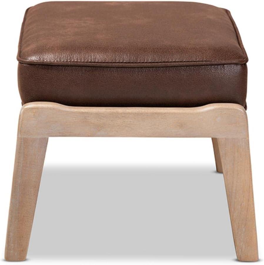 Baxton Studio Sigrid Mid-Century Modern Dark Brown Faux Leather Effect Fabric Upholstered Antique Oak Finished Wood Ottoman