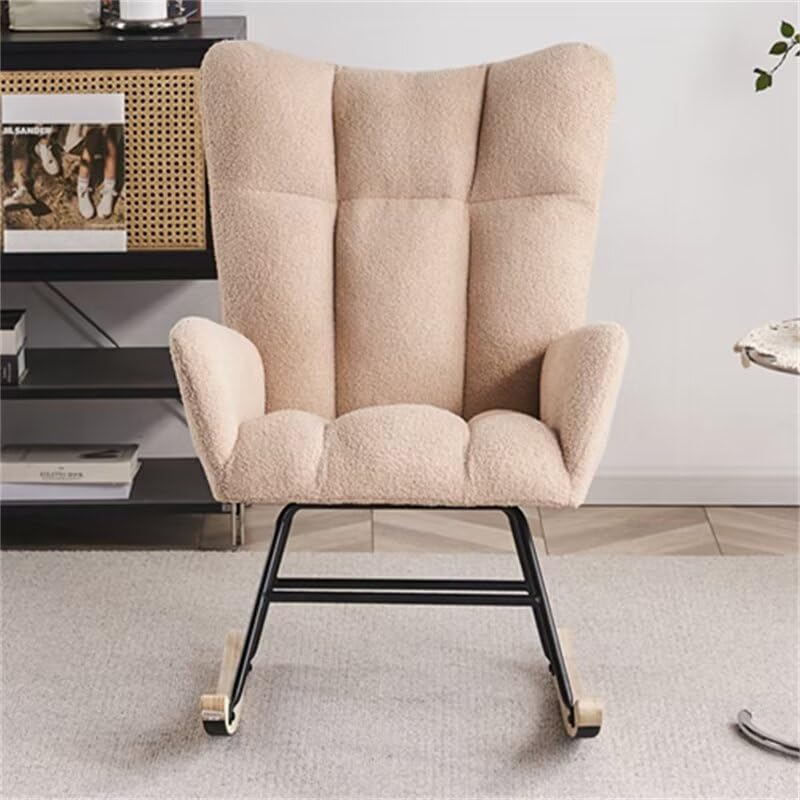 TRIPLE TREE Rocking Chair Nursery, Modern Soft Teddy Glider Rocker with Padded Seat and High Backrest, Comfy Upholstered Wingback Accent Chair with Solid Wood Base for Living Room Bedroom, Emerald