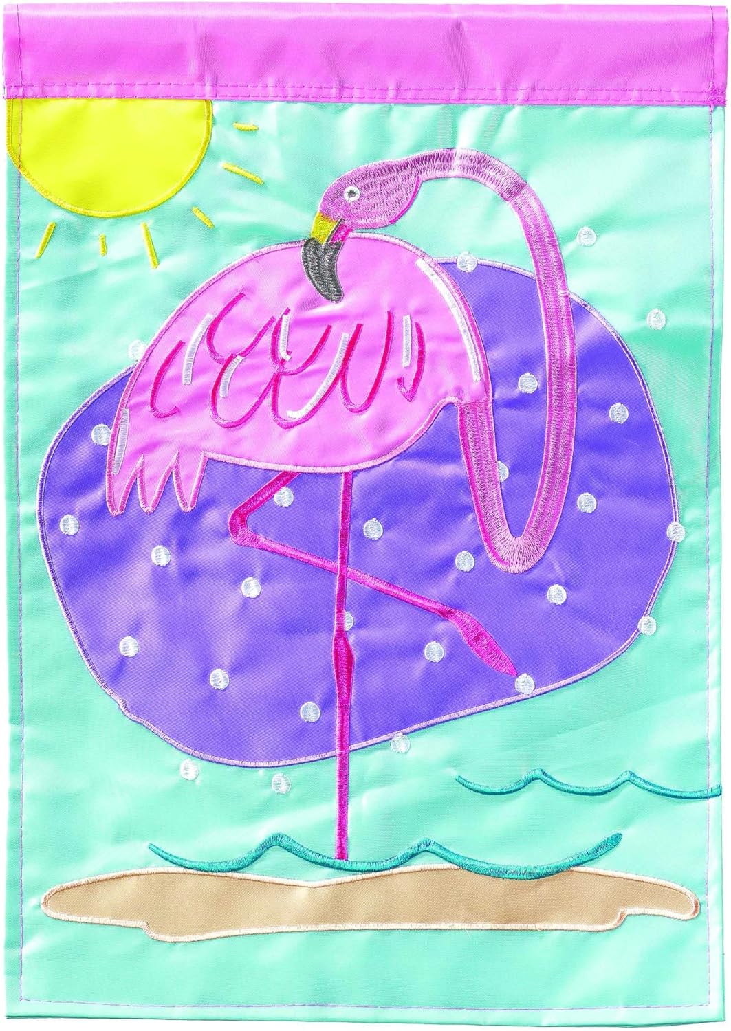 Magnolia Garden Flamingos and Sun 13 x 19 Pink Polyester Outdoor Hanging Flag