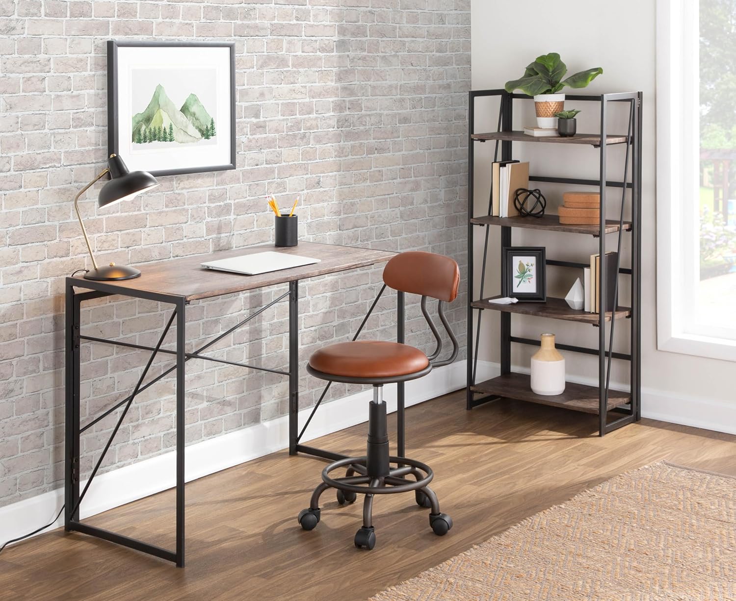 4 Tier Bookshelf Rustic Industrial Bookcase with Modern Open Wood Shelves, Brown