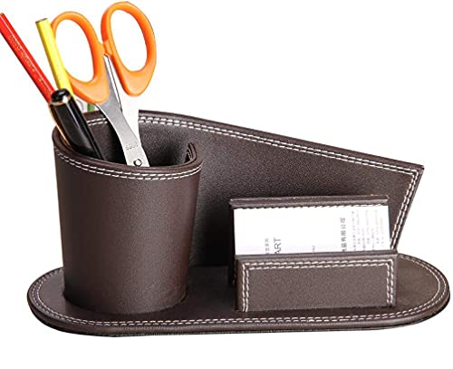 Leather Pencil Holders and Organizers for Desk Accessories & Workspace Organizers,Desk Supply Organizer for Pen/Business Name Cards,Desk Supplies Holders for Office & School (Black)