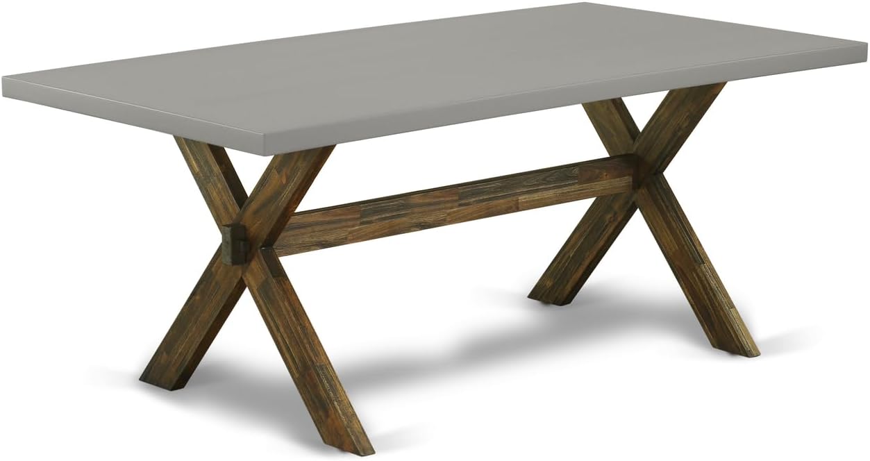 French Fabulous X-Style 40X72 in Dining Table with Distressed Jacobean Leg and Cement Top Finish