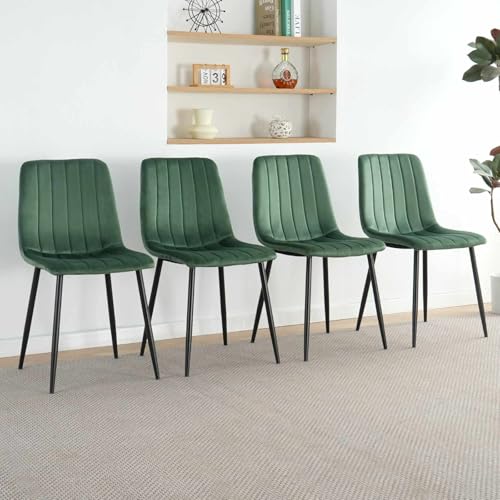 Set of 4 Modern Dining Chairs with Velvet Upholstery and Sturdy Metal Legs – Comfortable and Stylish Chairs for Kitchen, Dining Room, and Living Room, Green