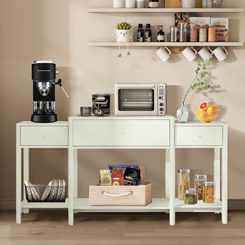 63” Console Table with Drawer,Marble Texture Top Sideboard with Open Bottom Shelf,Long Sofa Tables Behind Couch Table for Living Room Hallway, Foyer (Marble White, 63inch)