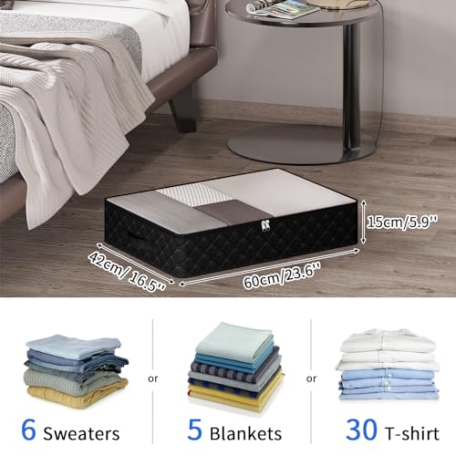 Fixwal 4 Pack Underbed Storage Containers Foldable Clothes Storage Bags Under Bed Storage Bins for Blankets, Clothing, Bedding, Comforter, Bedroom Closet Organizers and Storage, Grey