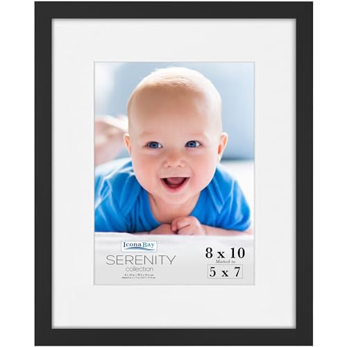 Icona Bay 8x10 Picture Frame w/Removable Mat for 5x7 Photo (White), Sleek Modern Style Frame, Table Top or Wall Mount, Serenity Collection