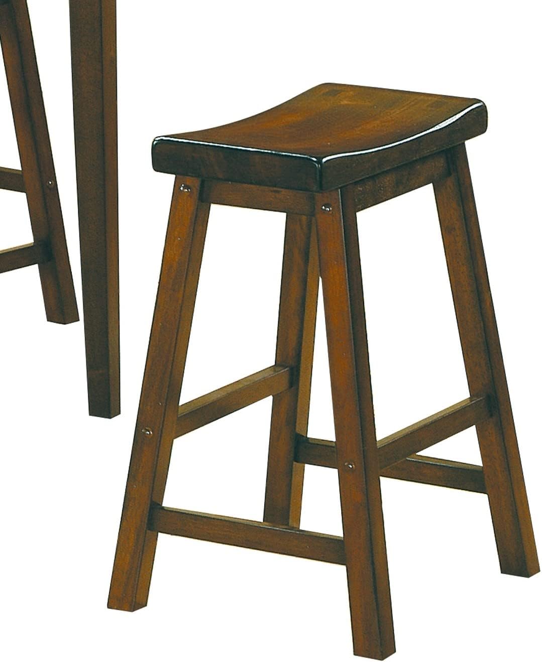 29-inch Bar Height Stools 2pc Set Saddle Seat Solid Wood Cherry Finish Casual Dining Furniture