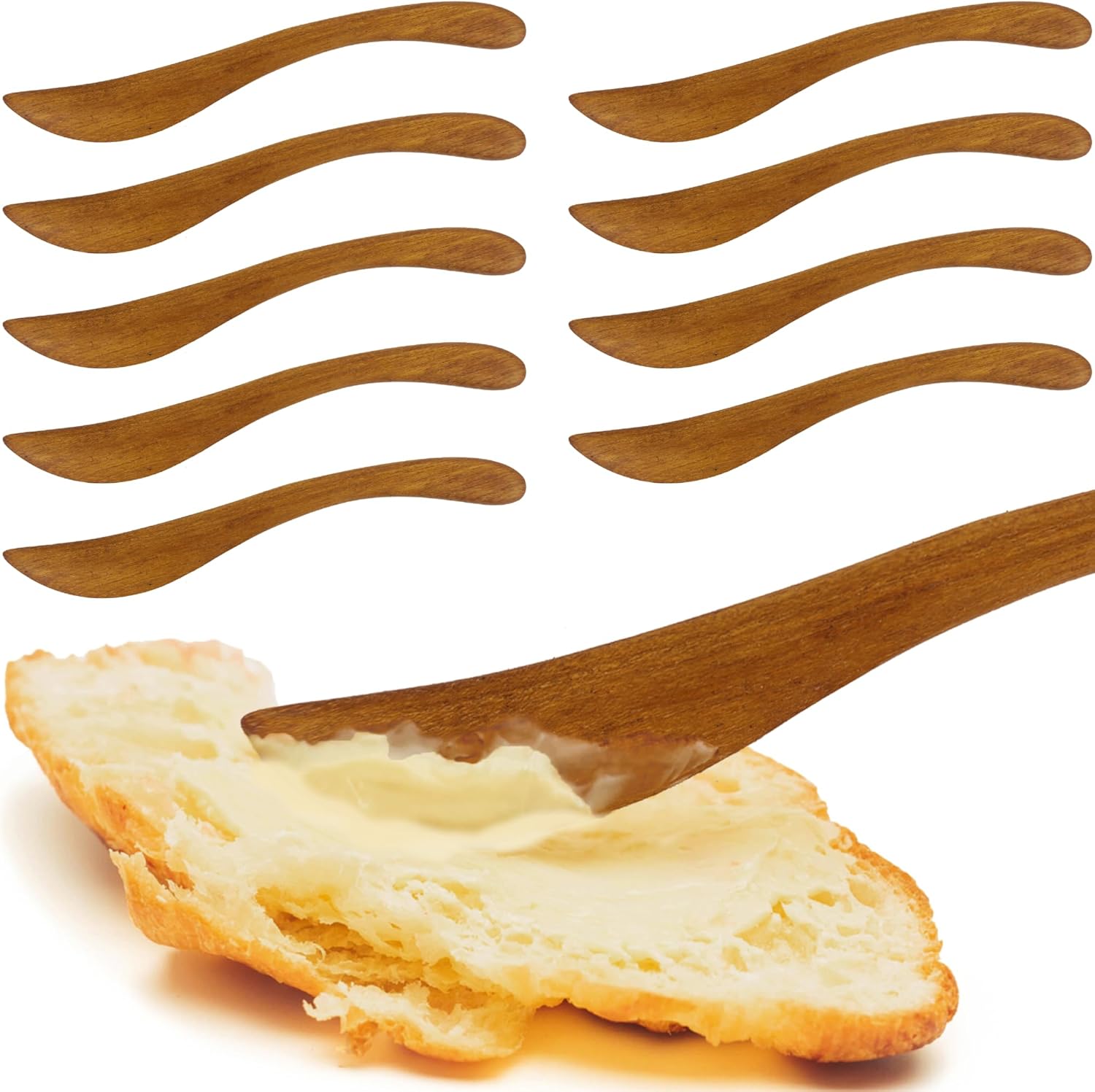 Wooden Butter Spreaders (Set of 10) | Teak Wood Butter Knives & Spoon for Cheese, Sandwich, Toast, Jam, Jelly, Peanut Butter