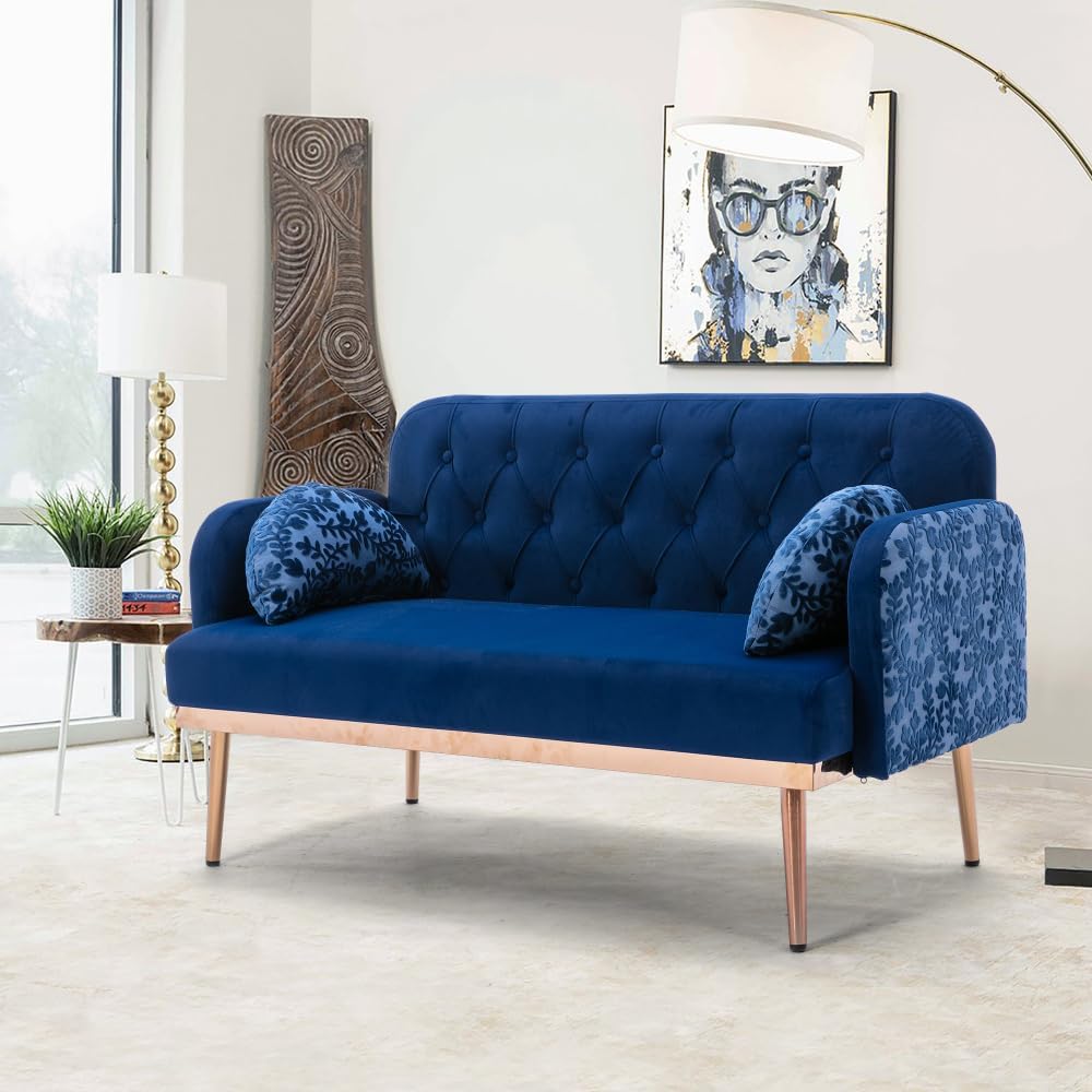 Velvet Sofa, Sofa .Loveseat Sofa with Metal Feet Navy W39536714