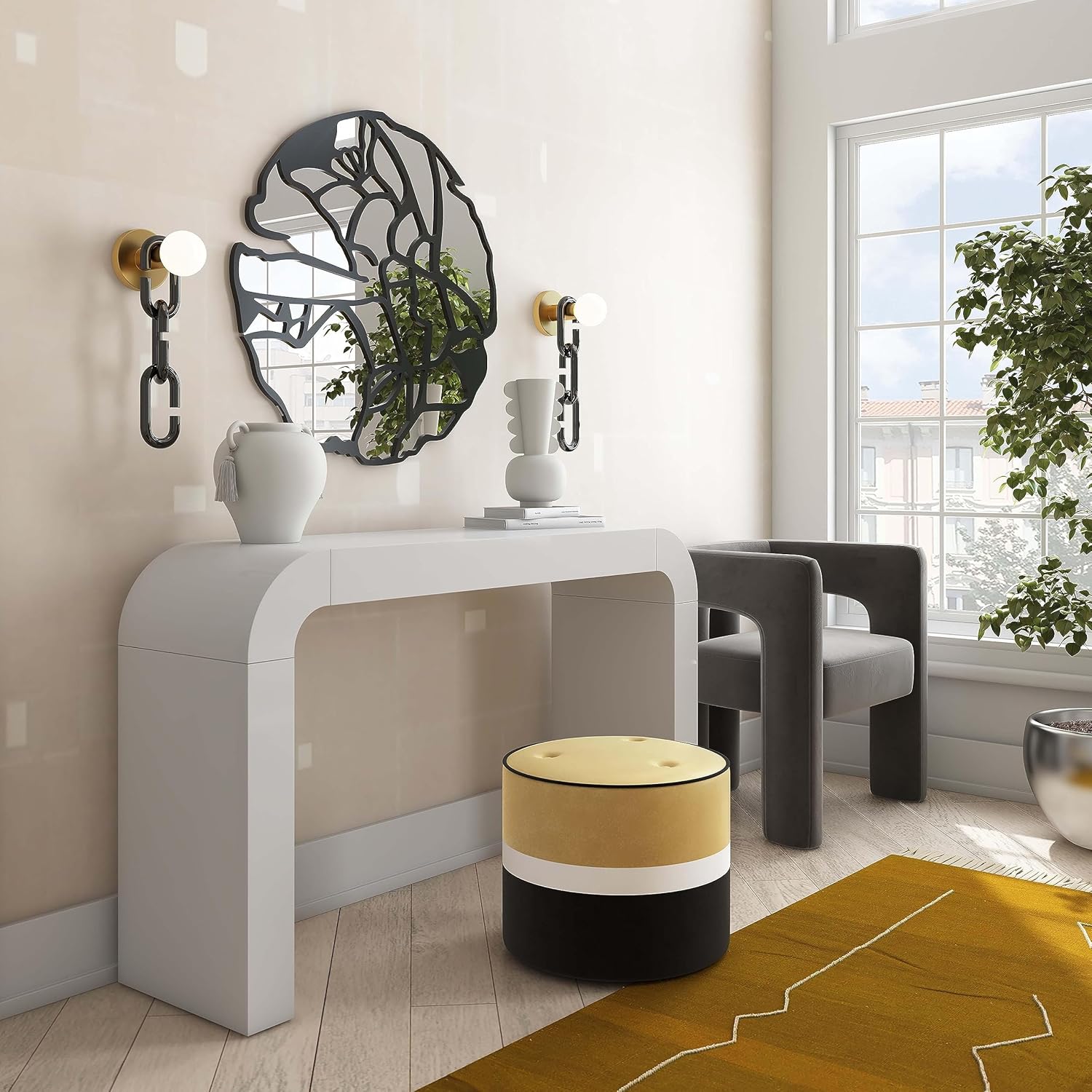 TOV Furniture Klondike Champagne & Black Velvet Ottoman