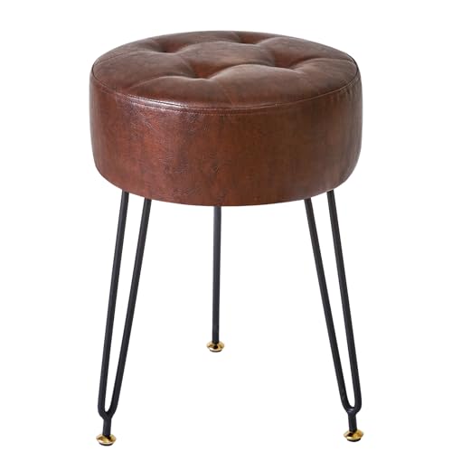 IBUYKE Modern Velvet Round Footstool Ottoman, Vanity Chair for Makeup Room, Vanity Stool Foot Rest with Gold Legs, Modern Accent Stools for Bedroom, Living Room, Entryway, Offices, GreenLG-40L