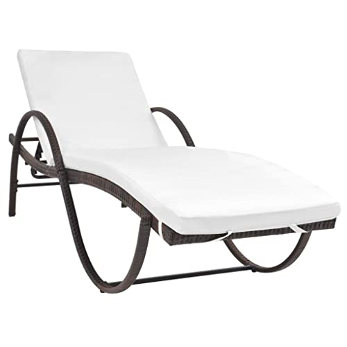 Sun Lounger with Cushion & Table Poly Rattan Brown,Easy Assembly:All necessary tools, hardware, and instructions are provided for effortless assembly, ensuring a hasslefree setup. Sun Loungers, Patio