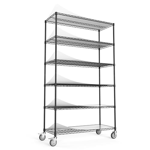 NSF 6 Tier 6000lbs Metal Shelf Wire Shelving Unit, Heavy Duty Adjustable Storage Rack with 5in Wheels and Shelf Liners for Commercial Grade Utility Steel Storage Rack - 20