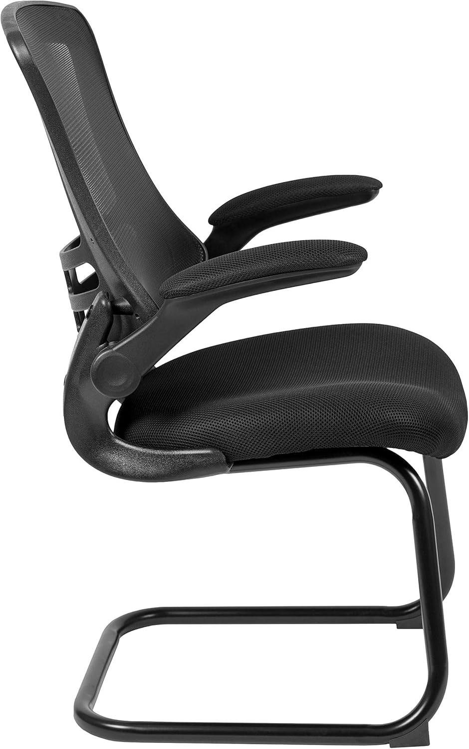 BizChair Black Mesh Sled Base Side Reception Chair with Flip-Up Arms-Office Waiting Room