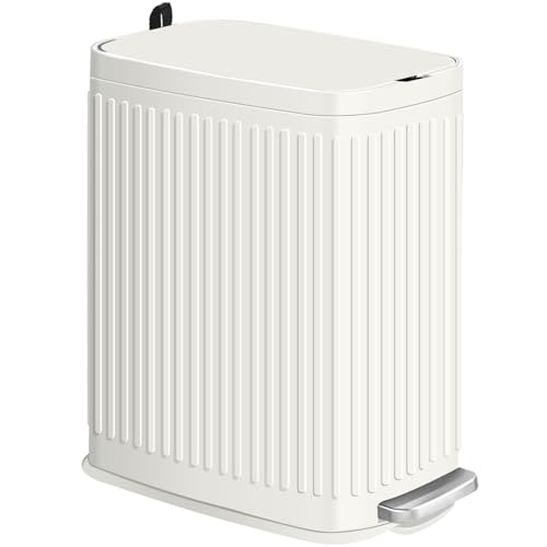 Small Bathroom Trash Can with Air Freshener Soft Close Lid, 6L/1.6 Gal Slim Stainless Steel Trash Can, Step Pedal Garbage Can with Removable Inner Bucket for Bathroom, Bedroom, Toilet（Silver）