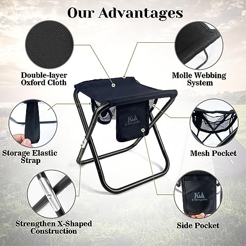 Upgraded 13 Inch Portable Folding Camping Stool with Side Pocket Mesh Pocket and Molle System, Lightweight Foldable Stool for Adults Gardening Travel BBQ Fishing with Carry Bag[Blue]