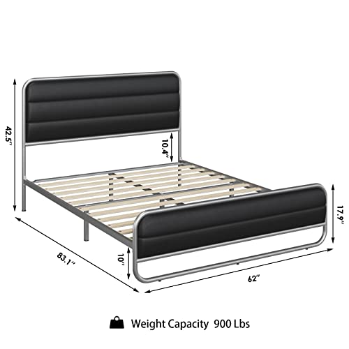 HITHOS Queen Metal Wood Platform Bed Frame, Black, 9.6 In Ample Under-Bed Storage