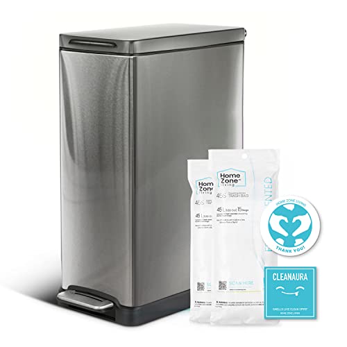 Home Zone Living 12 Gallon Kitchen Trash Can, Slim Body Stainless Steel Design, 45 Liter Capacity, Silver