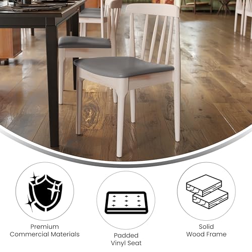 Flash Furniture Chester Commercial Grade Solid Dining Chair with Slatted Backrest, Set of 1, Black Vinyl Seat/Black Wood Frame