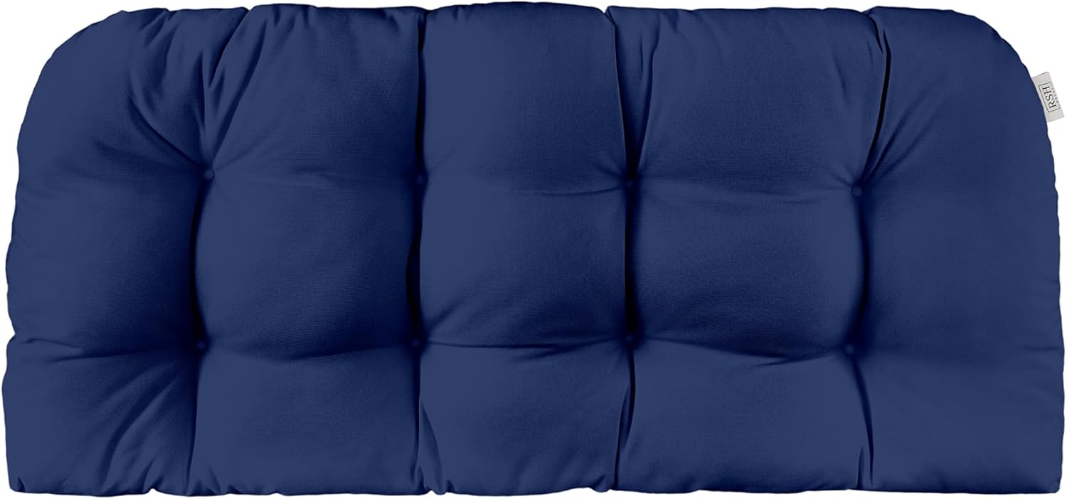 RSH Décor Indoor Outdoor Tufted Love Seat Wicker Cushion Patio Weather Resistant ~ Choose Color & Size (Navy Poly, 44