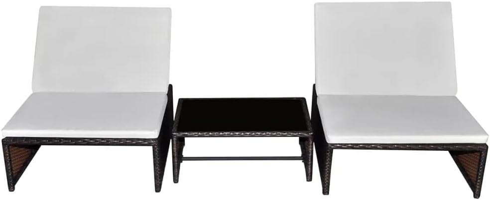 Reclining Patio Chairs 2 pcs, Outdoor Recliner Sunbathing Chair Poolside Chair Bistro Chair Suitable for Bistro Backyard Deck Garden with Table Brown Poly Rattan