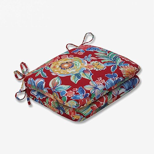 Pillow Perfect Bright Floral Indoor/Outdoor Round Corner Chair Seat Cushion with Ties, Plush Fiber Fill, Weather, and Fade Resistant, 15.5