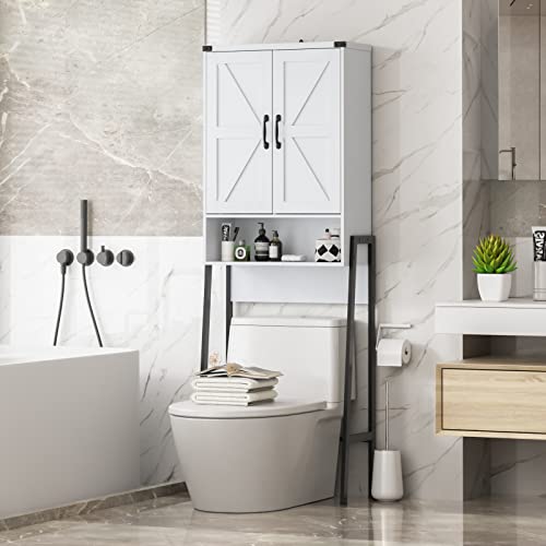 Over The Toilet Storage Cabinet/ Organizer with 2-Door Blinds Design, Freestanding Space Saver Bathroom Toilet Rack/ Stands