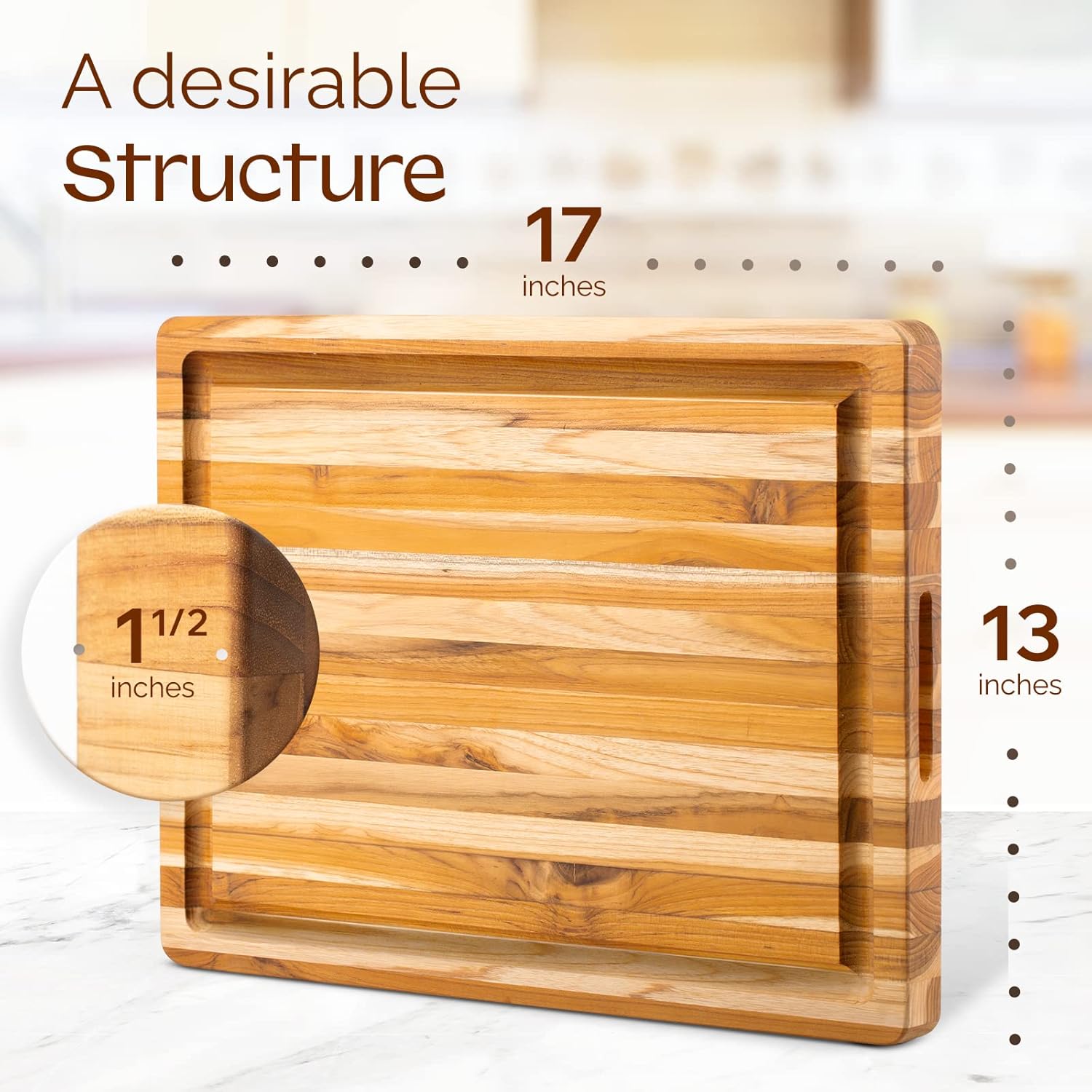 Yes4All Set of 2 Teak Wood Cutting Board with Deep Juice Groove and Built-in Handles - 17 inches + 20 inches