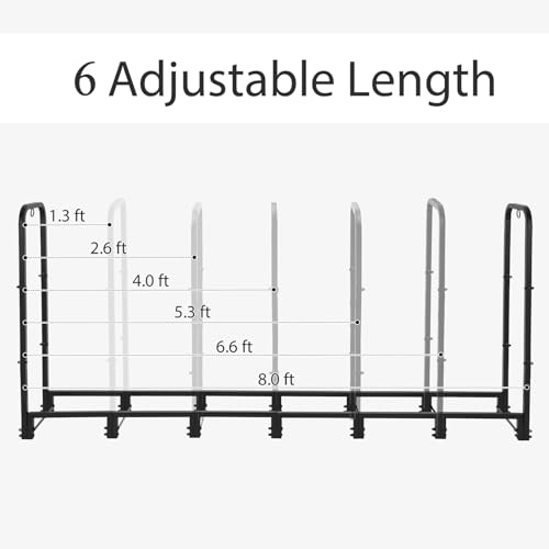 4FT Firewood Rack Outdoor with Cover, Heavy Duty Wood Holder with Log Carrier, Adjustable & Waterproof Log Holder Wood Storage Stand for Fireplace Patio Outdoor, Black