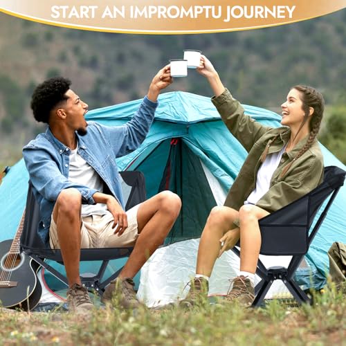 LING RONG 2 Pack Portable Chairs, Camping Chairs Supports 350 Lbs ，Lightweight Folding Chair - Backpacking Chair for Outdoor Camping, Beach, Fishing, Picnic, Lawn, Concert, Hiking, Black