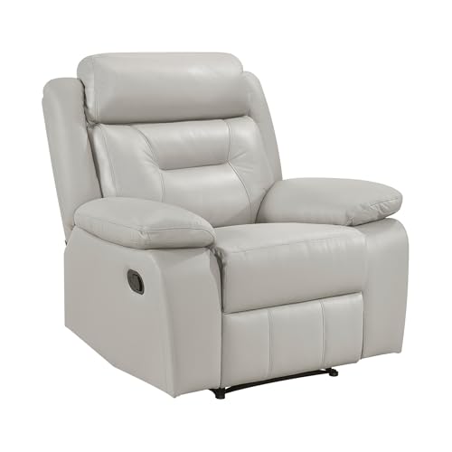 Lexicon Recliner Chair Leather Recliner with Pillow Top Armrests, Home Theater Seating, Wall Hugger Recliners Manual Recliner Chair for Living Room/Office/Apartment, Light Grey