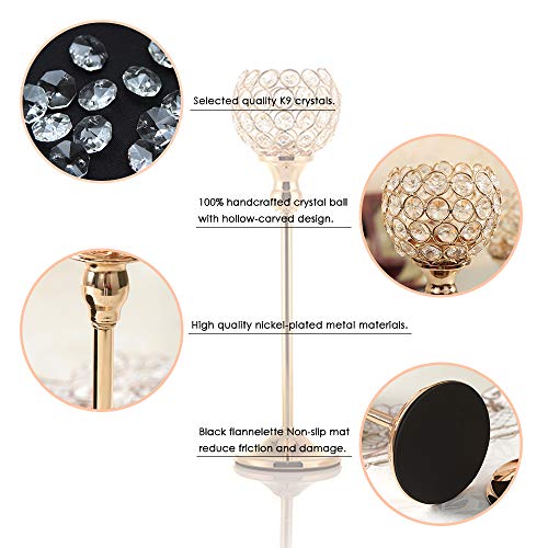 VINCIGANT Gold Crystal Candle Holders Set of 2,Pillar Candlesticks for Table Centerpieces, Christmas Home Decor Wedding Party Housewarming Gift