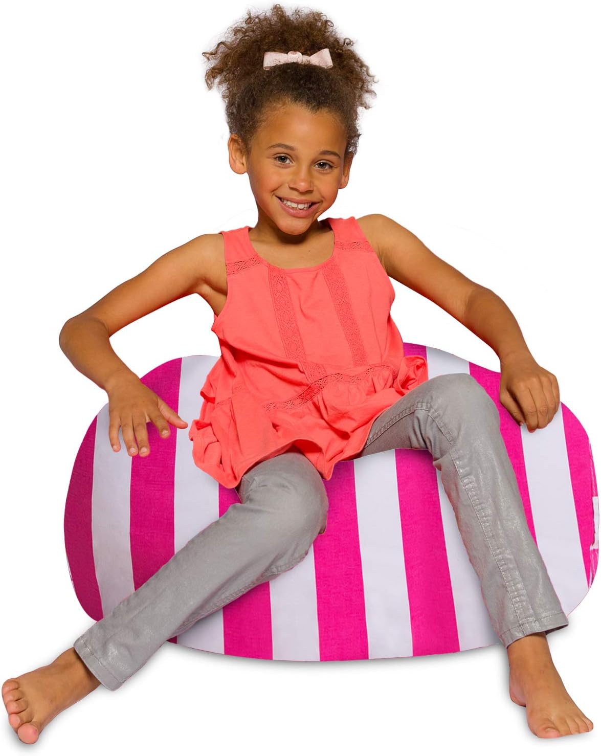 Posh Creations Bean Bag Chair for Kids, Teens, and Adults Includes Removable and Machine Washable Cover, 27in - Medium, Canvas Stripes Pink and White