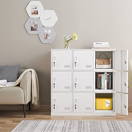 Metal Locker 9 Door Storage Cabinet, Steel Storage Lockers for Employees, with Lock and Ventilation, Office School Gym Use (Grey)