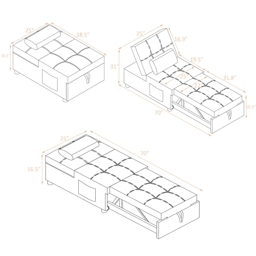 Sleeper Sofa Chair Bed, Convertible Sofa Chair 4-in-1, Adjustable Sleeper Chair Pullout Sofa Bed with Modern Linen Fabric for Living Room Apartment Small Space (Brown PU, 2 in 1)