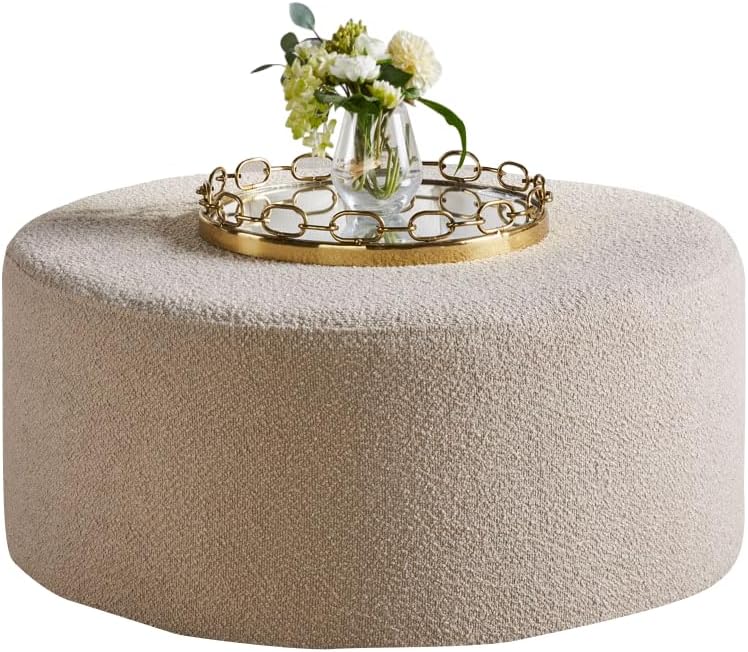 Round Coffee Table - Boucle Upholstered End Table, Multi-Functional Ottoman & Seat for Living Room, Bedroom, Entryway, Office (Taupe) 32