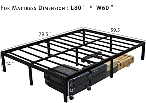 14 Inch Queen Bed Frame, Sturdy Steel Slat Support,3500 lbs Heavy Duty Metal Platform Bed Frames,Quiet Noise Free,Easy Assembly,No Box Spring Needed,Black