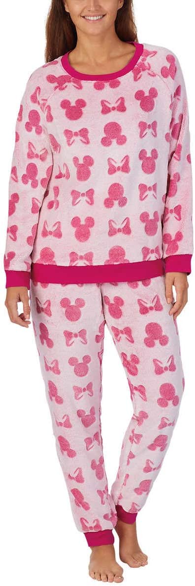 Disney Womens 2-Piece Fleece Jogger Lounge Set (Minnie Mouse, Medium)