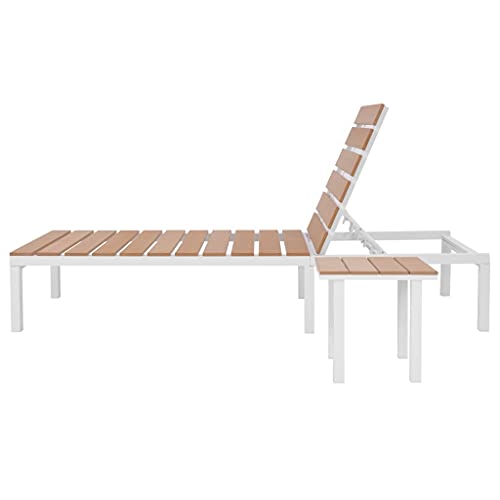 Patio Sun Loungers Sun Lounger with Table Aluminum WPC and Brown,Rustic Style Sunlounger with Tea Table, Aluminum Frame, WPC, 5 Adjustable Positions