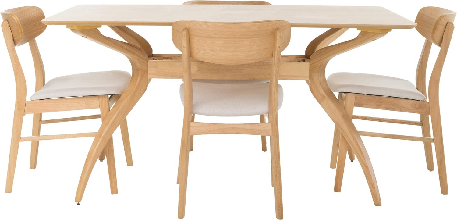 Christopher Knight Home Lucious Curved Leg Rectangular Dining Set, 5-Pcs Set, Natural Oak / Light Beige