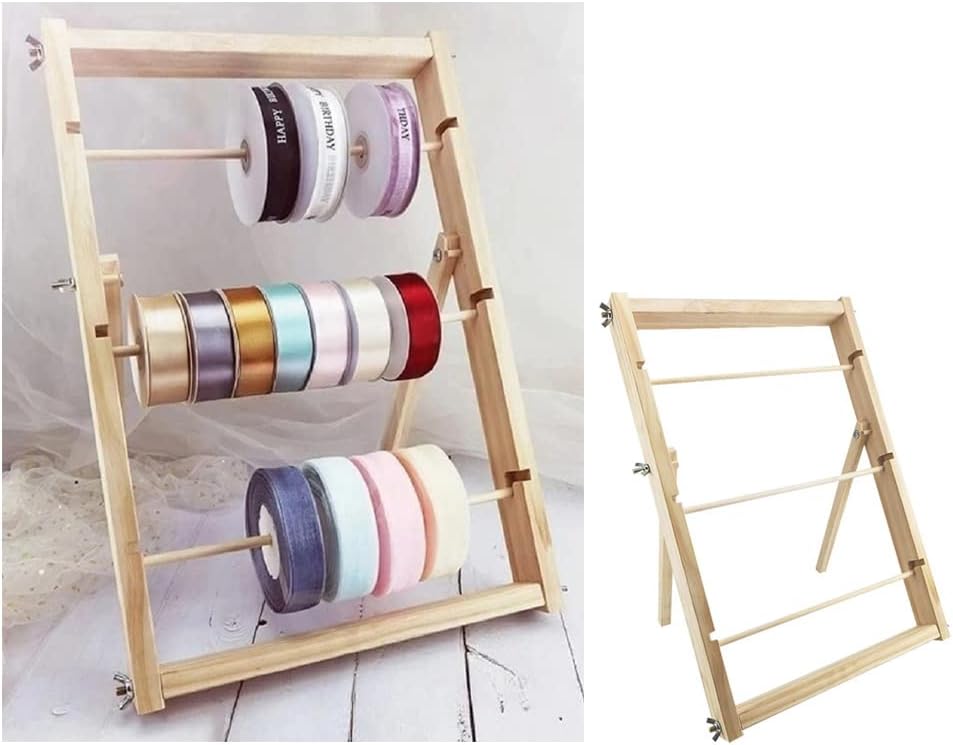 WANLIAN ribbon organizer，Wood Display Ribbon Holder Rack Storage Organiser Sewing Stand Organizer， for Christmas Gift Wrapping Paper, Cellophane, Vinyl Rolls, Arts & Crafts Items