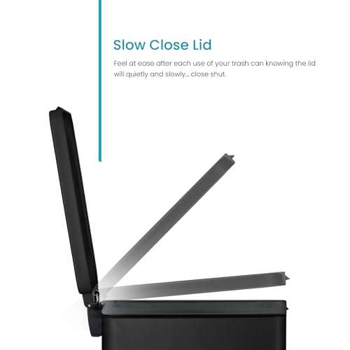 Home Zone Living 4.4 Gallon Slim Kitchen Trash Can, Stainless Steel, Step Pedal, 16.7 Liter