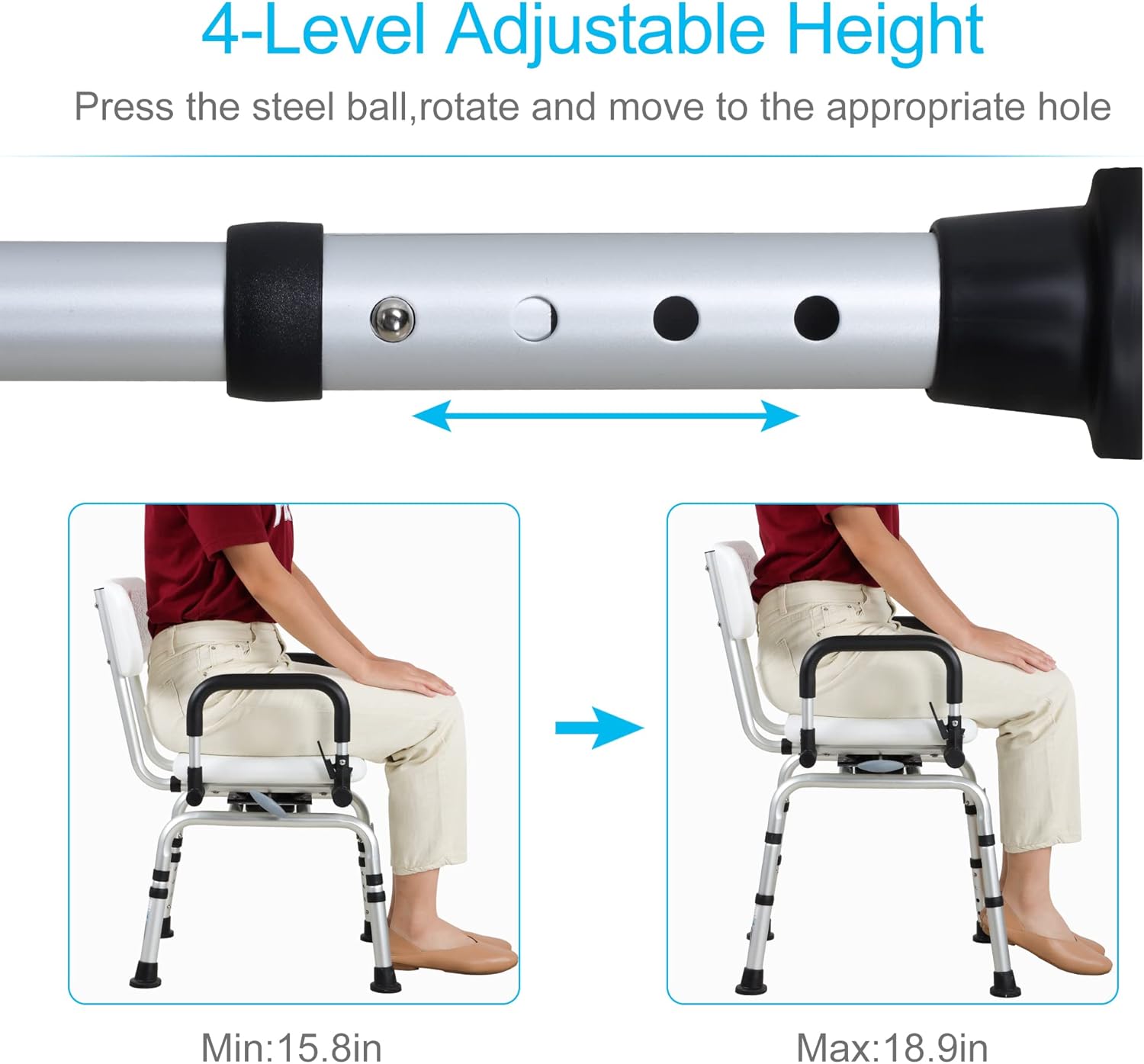 REAQER Swivel Shower Chair 360° Pivoting Bathtub Seat with Arms and Back Narrow Bath Bench for Seniors,Elderly,Disabled and Pregnant Women Adjustable Bath Chair