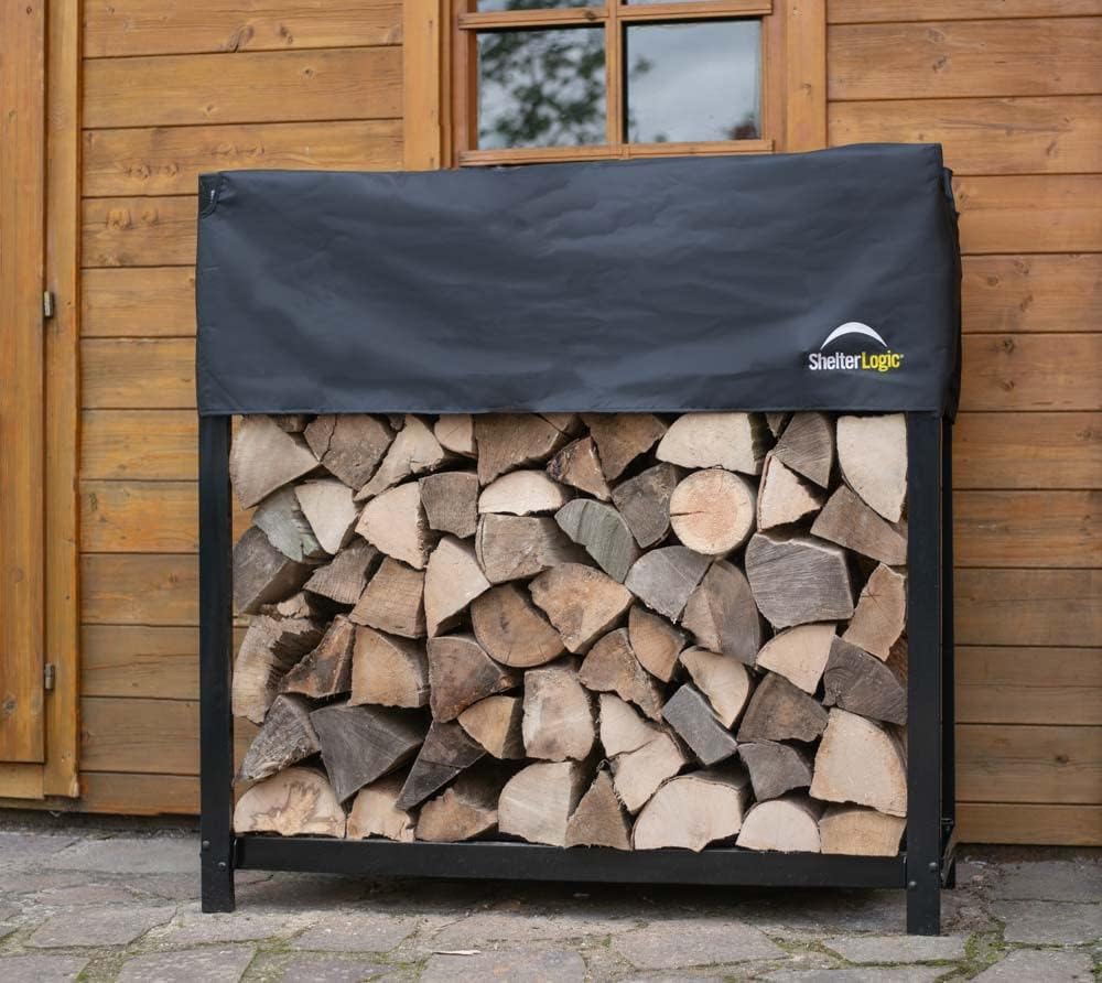 ShelterLogic 4' Ultra-Duty Firewood Rack-in-a-Box Wood Storage with Premium Steel Frame and Adjustable Water-Resistant Cover